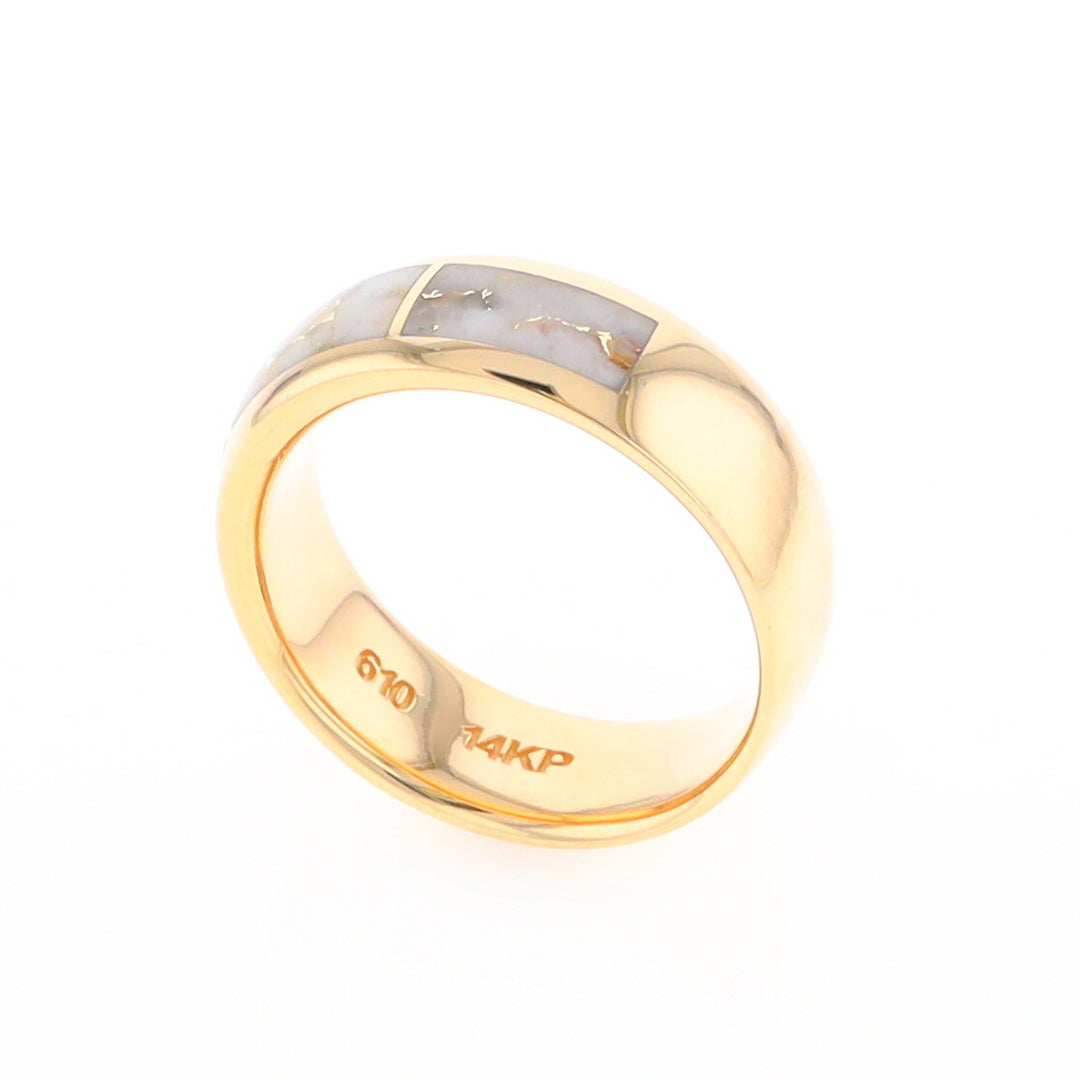 Gold Quartz Ring 3 Section Rectangle Inlaid Design Band