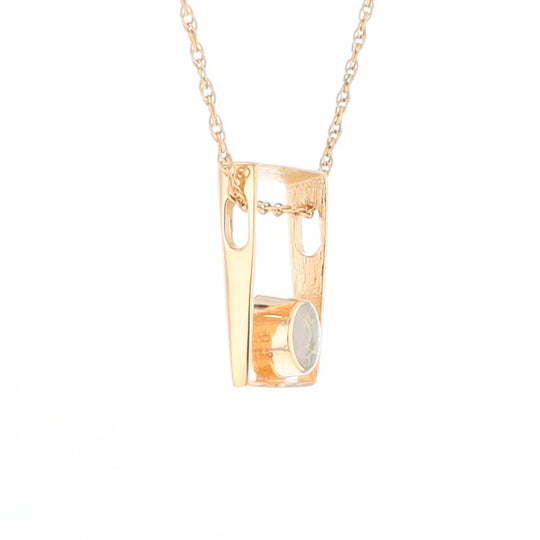 Gold Quartz Necklace Round Inlay Open Rectangle Design Pendant