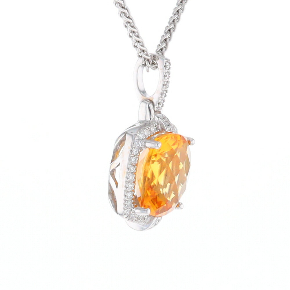 Checkered Citrine Diamond Halo Pendant