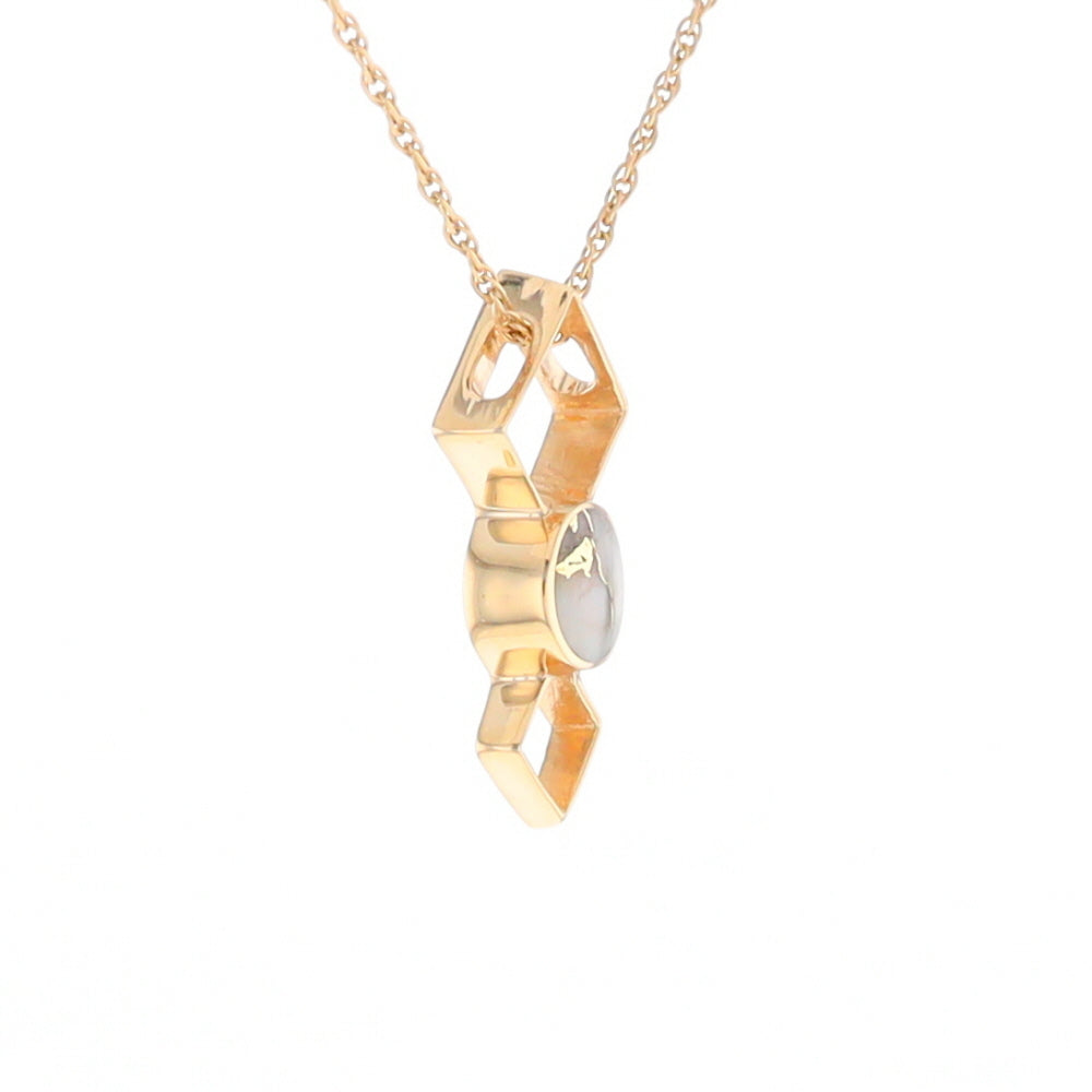 Gold Quartz Round Inlay Double Diamond Design Pendant