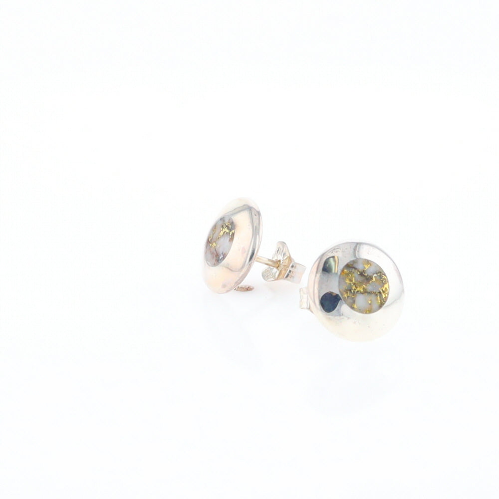 Sterling Silver Gold Quartz Inlaid Circle Stud Earrings - G3