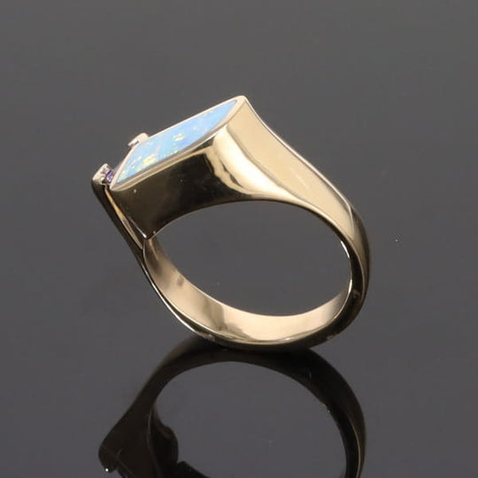 Opal Rings Geometric Inlaid with Tanzanite and .08ctw Round Diamonds