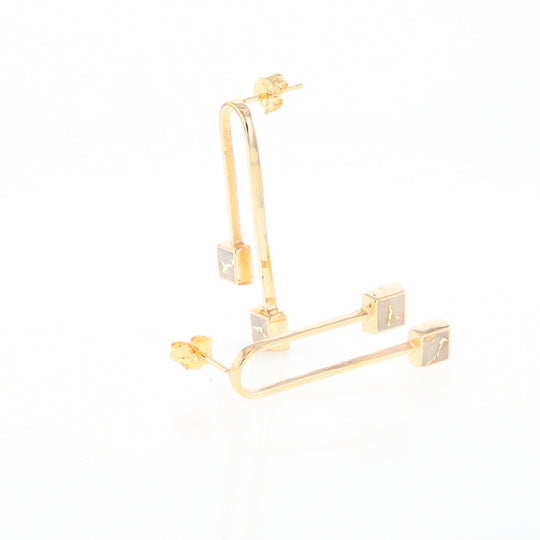 Gold Quartz Double Square Curved Bar Earrings - G2