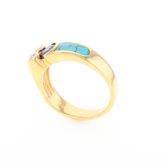 Turquoise Inlaid Ring with Sapphire and 0.23ctw Diamonds