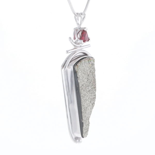 Druzy Quartz & Pink Trillion Tourmaline Necklace