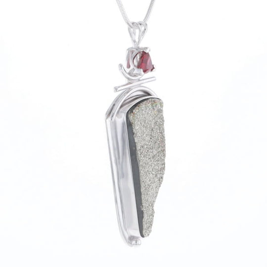 Druzy Quartz & Pink Trillion Tourmaline Necklace
