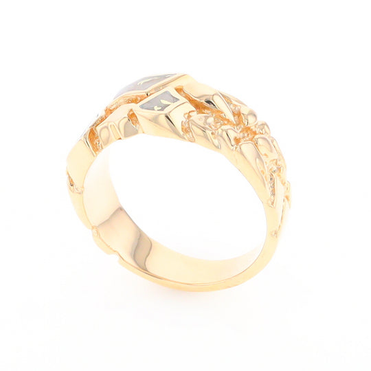 Gold Quartz Ring 3 Section Inlaid Nugget Design Band