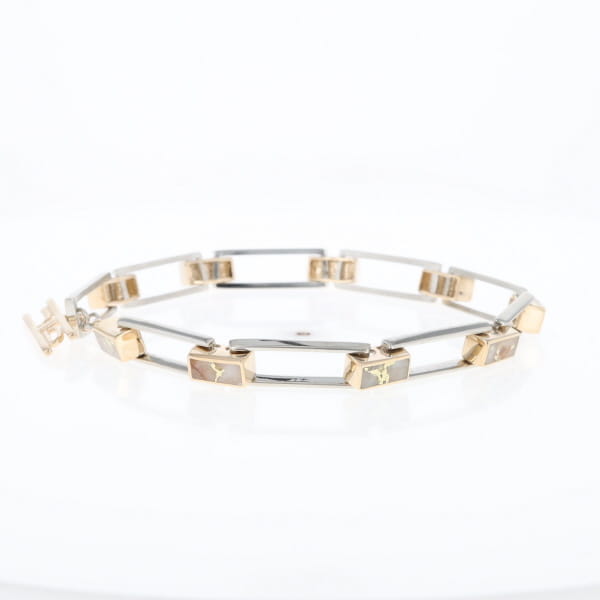 Gold Quartz Bracelet Rectangle Link Inlaid with Toggle Clasp G2