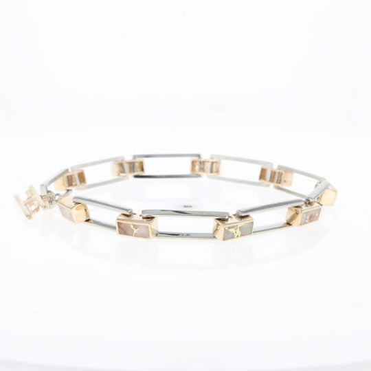 Gold Quartz Bracelet Rectangle Link Inlaid with Toggle Clasp G2