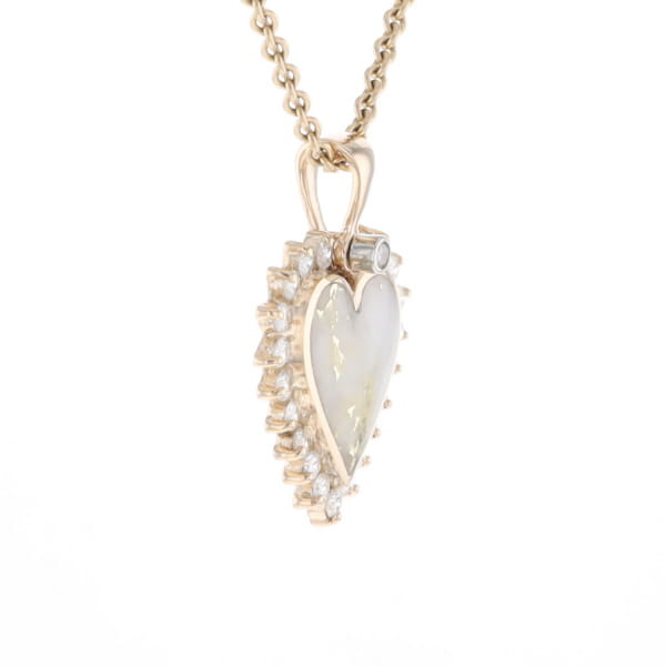 Gold Quartz Heart Shape Inlaid .55Ctw Diamond Pendant