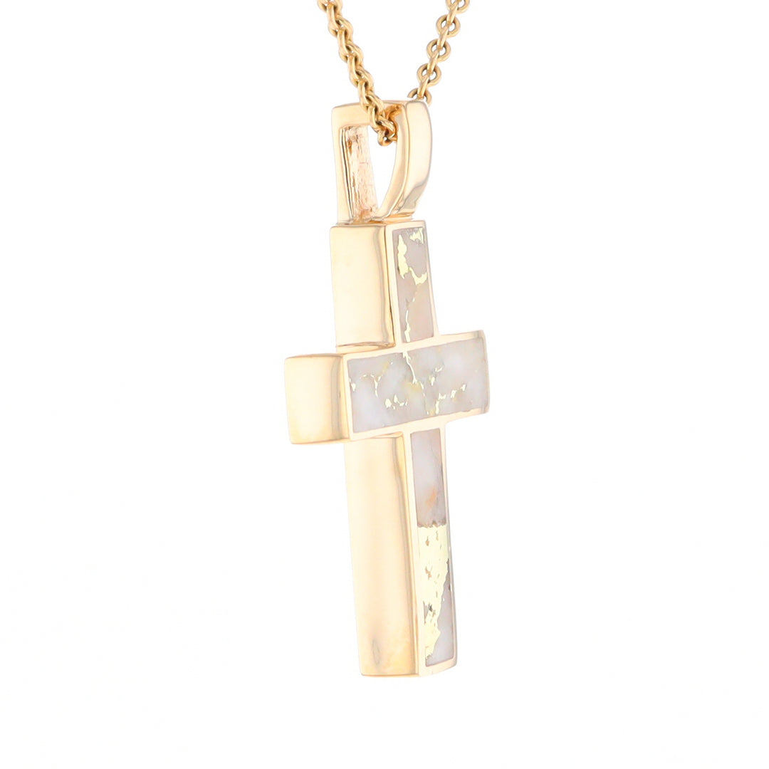 Gold Quartz Pendant Cross Design 3 Section Inlaid Pendant