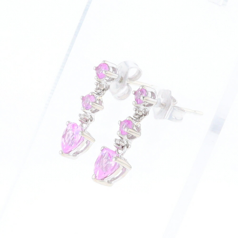Synthetic Pink Sapphire Dangle Heart Earrings