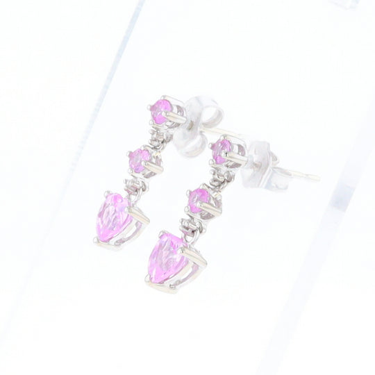 Synthetic Pink Sapphire Dangle Heart Earrings