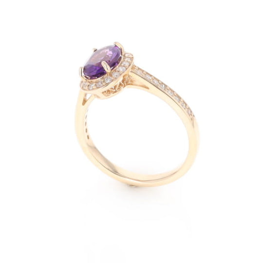 Oval Amethyst with Diamond Halo Ring