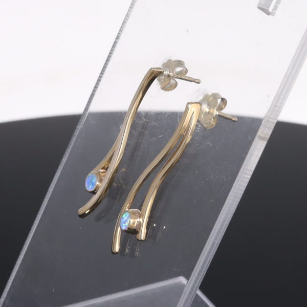 Opal Earrings Round Inlaid Double Curved Bar Design Studs