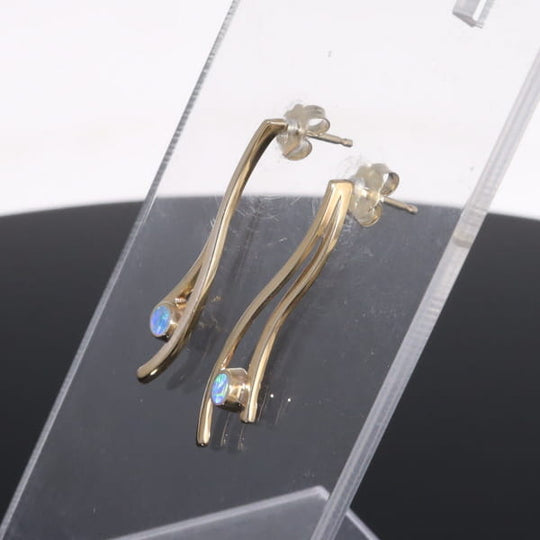 Opal Earrings Round Inlaid Double Curved Bar Design Studs