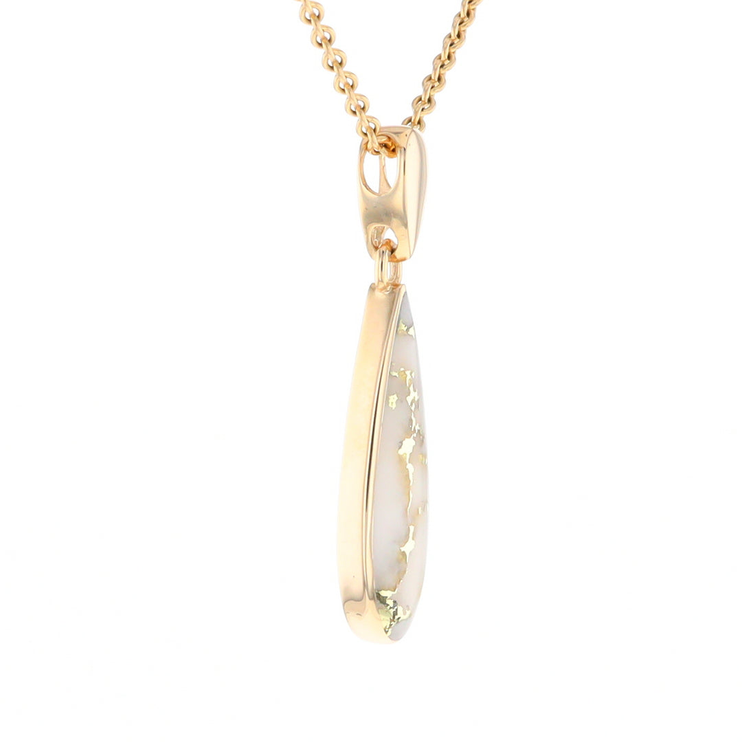 Gold Quartz Pendant Tear Drop Inlaid Design G2