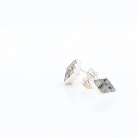 Sterling Silver Gold Quartz Inlaid Diamond Stud Earrings - G3