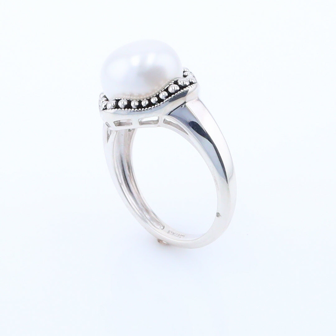 Pearl with Milgrain Halo Ring