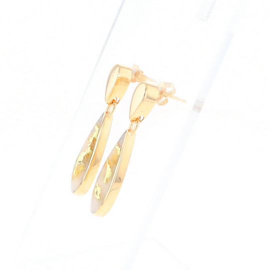 Gold Quartz Earrings Tear Drop Inlaid Design