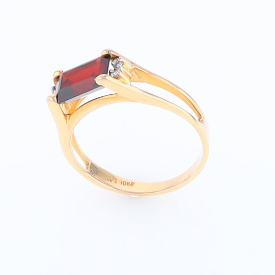 Emerald Cut Garnet Ring with Diamond Accents