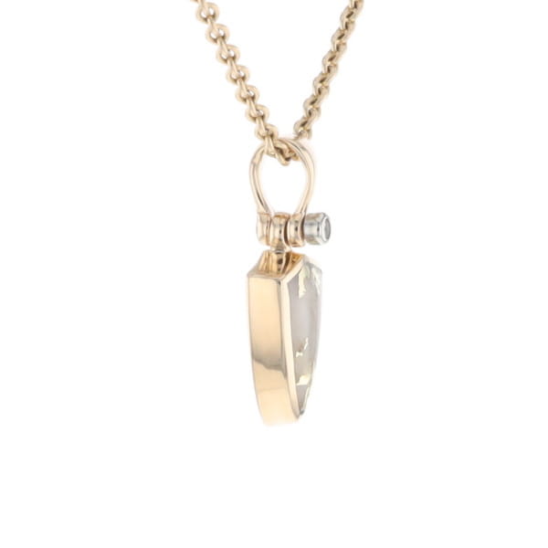 Gold Quartz Pendant Shield Shape Inlaid Pendant with .02ct Diamond