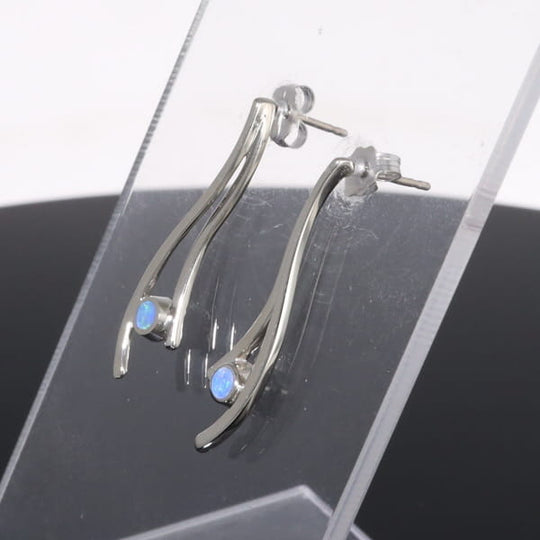 Opal Earrings Round Inlaid Double Curved Bar Design Studs