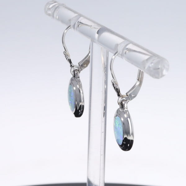 Opal Earrings Oval Inlaid Design Lever Backs