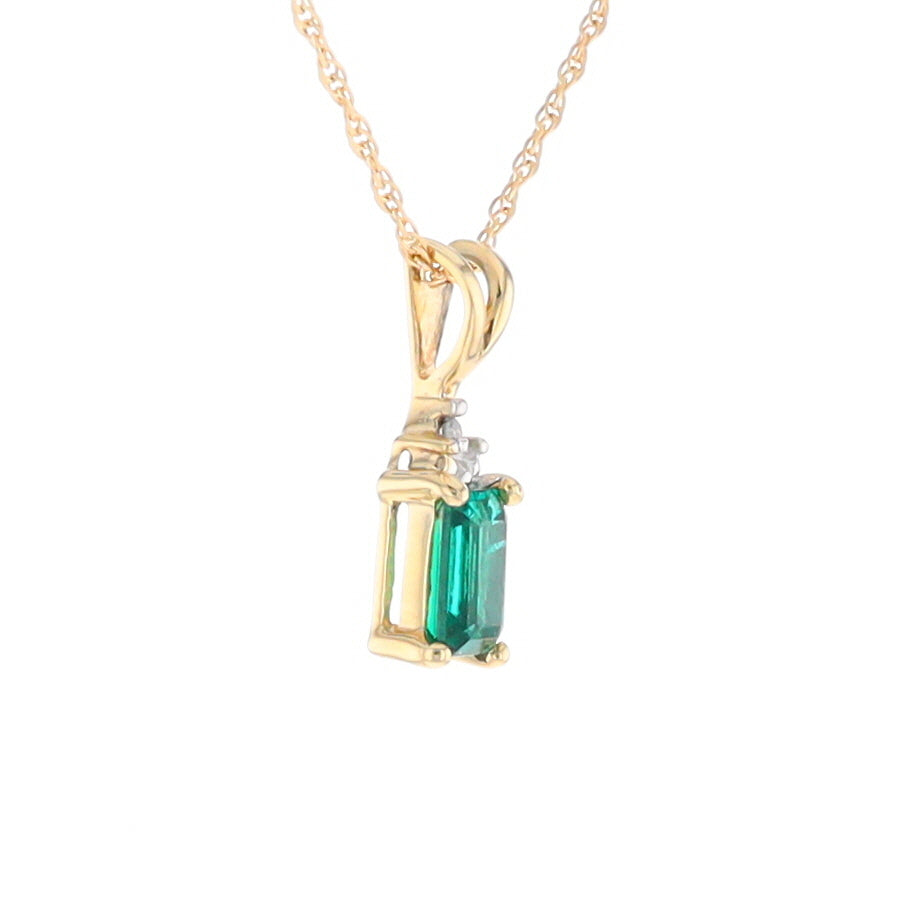 Synthetic Emerald Pendant with Diamond Accents