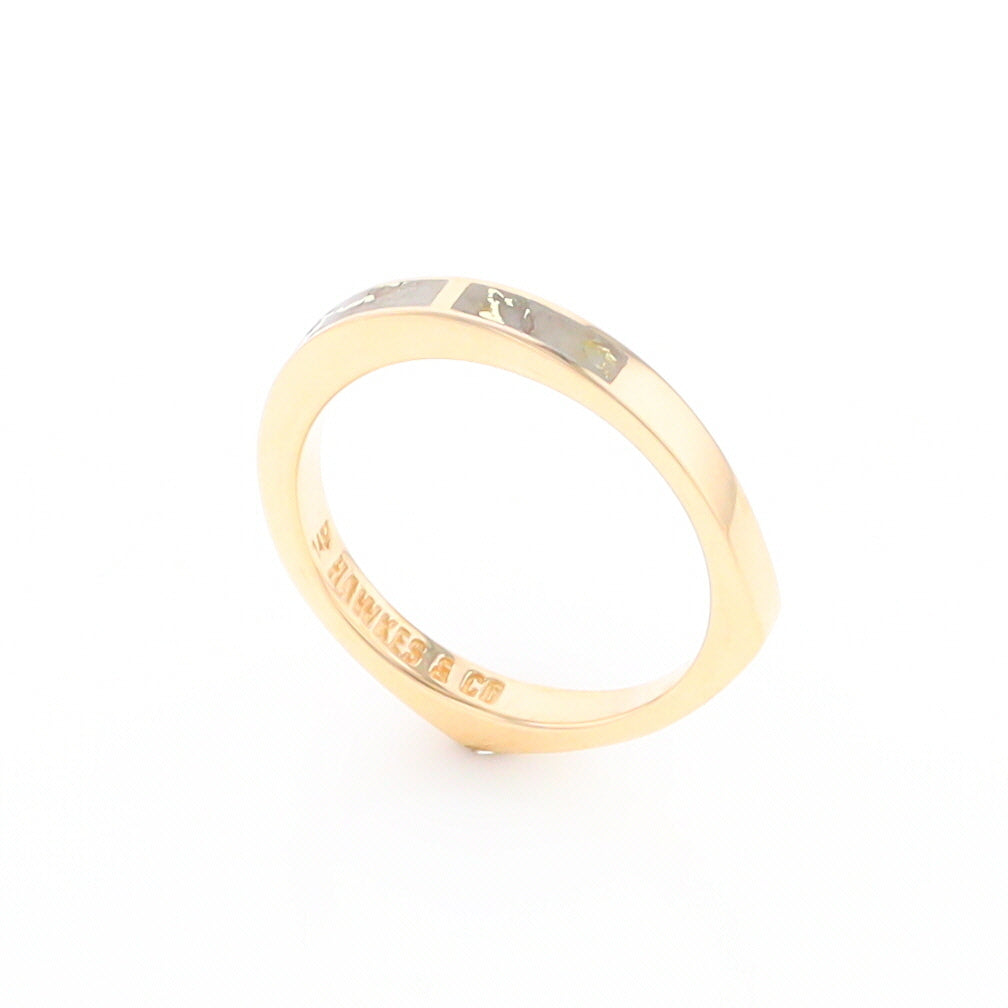 Gold Quartz Ring 3 Rectangle Section Inlaid Band