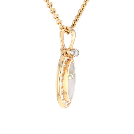 Gold Quartz Pendant Oval Inlaid with .22ctw Round Diamonds Halo