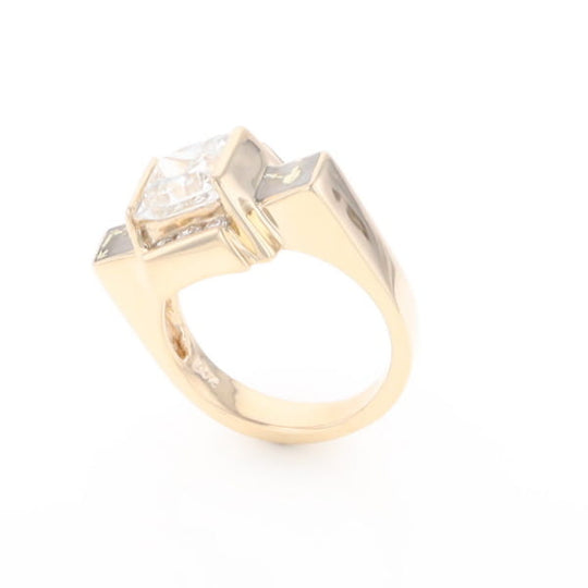 Princess Cut Diamond Gold Quartz 2-Square Inlaid Ring
