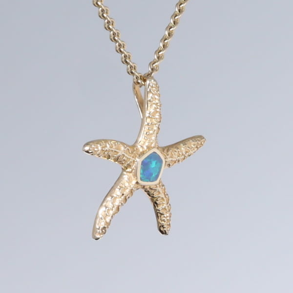Opal Pendant Inlaid Realistic Star Fish Sea Life Design