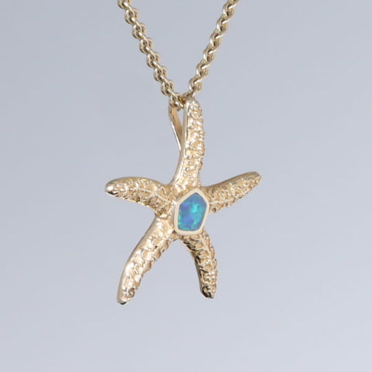 Opal Pendant Inlaid Realistic Star Fish Sea Life Design