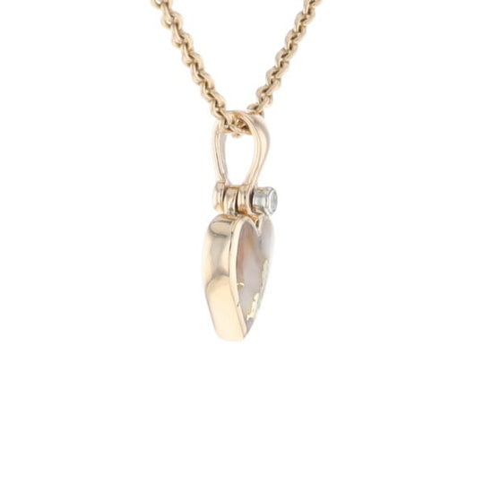 Gold Quartz Necklace Heart Inlaid Design Pendant with .02ct Diamond
