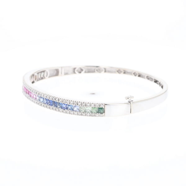 Multi-color Sapphire Cuff Bracelet with Diamond Accents