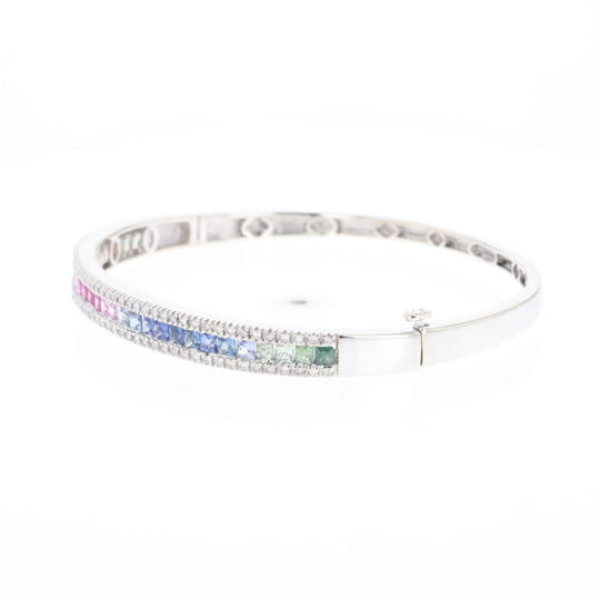 Multi-color Sapphire Cuff Bracelet with Diamond Accents
