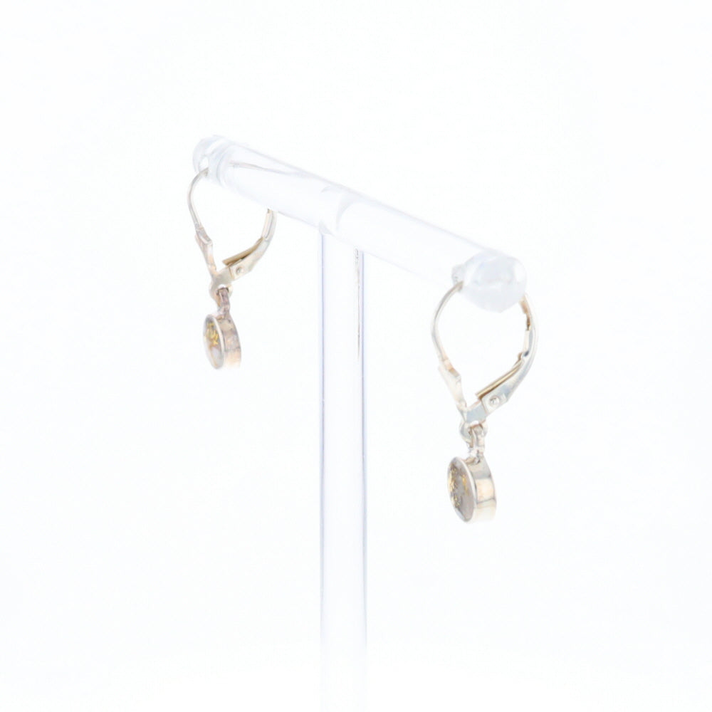 Gold Quartz Inlaid Round Bezel Earrings