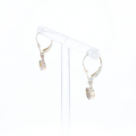 Gold Quartz Inlaid Round Bezel Earrings