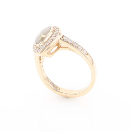 Marquise Gold Quartz Inlaid Ring with 0.65ctw Diamond Halo