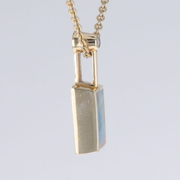 Opal Pendant Rectangle Inlaid Design with .04ctw Round Diamond