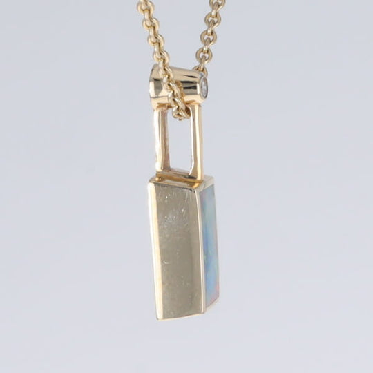 Opal Pendant Rectangle Inlaid Design with .04ctw Round Diamond