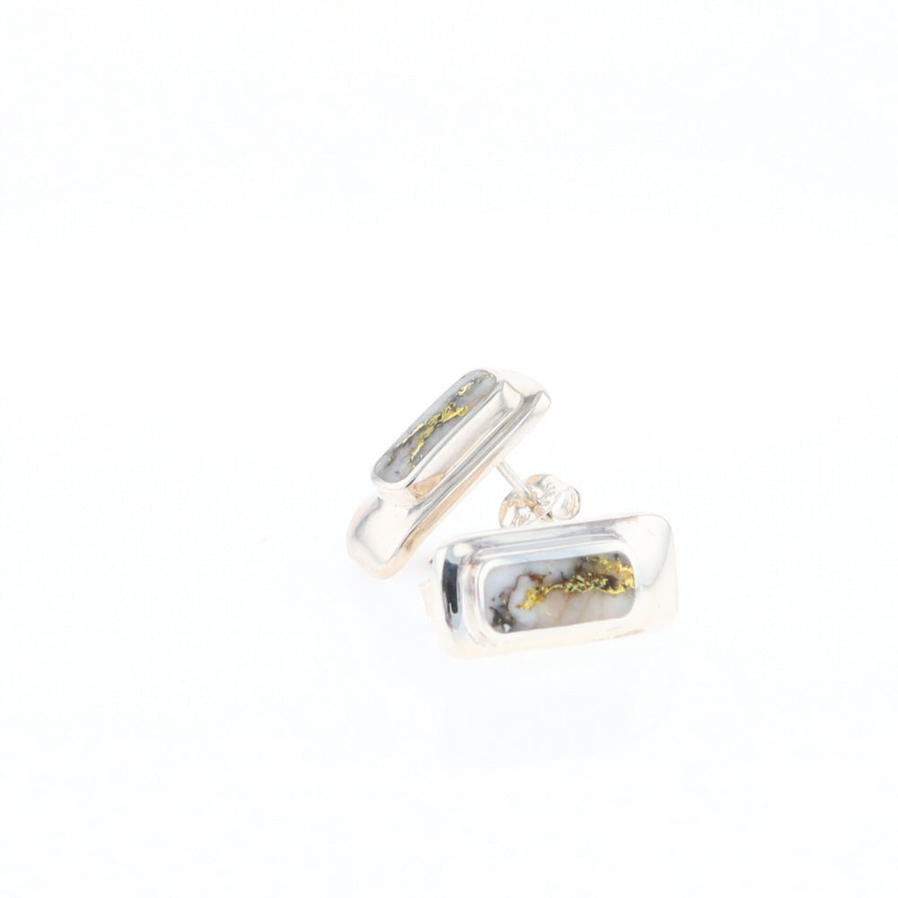 Gold Quartz Inlaid Rectangle Stud Earrings - G3