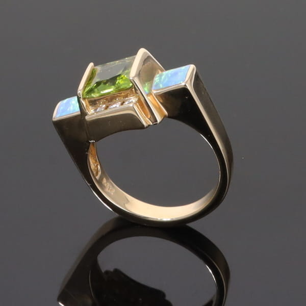 Opal Rings 2 Square Inlaid Peridot with 0.24ctw Diamonds