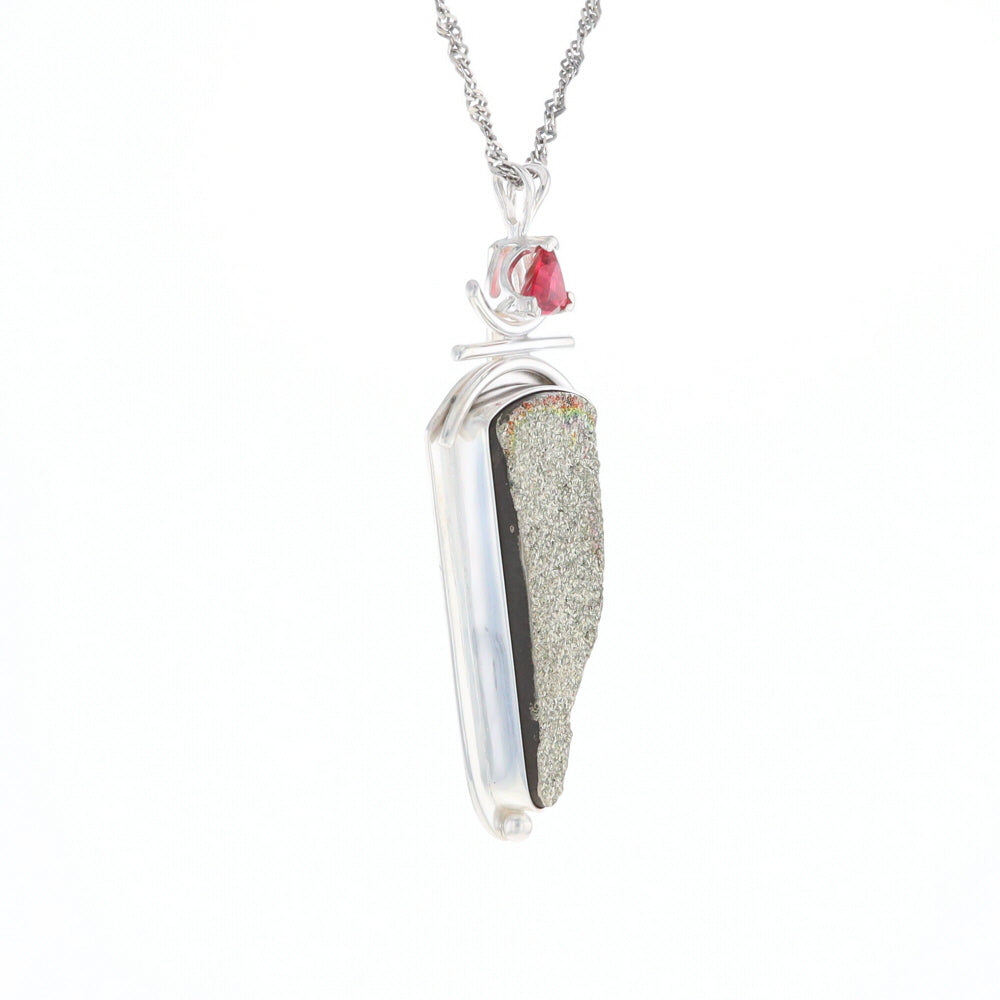 Druzy Quartz & Pink Trillion Tourmaline Pendant