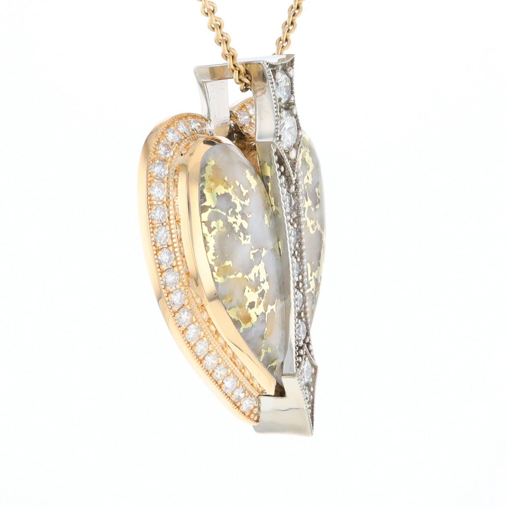 Gold Quartz Necklace Cupid's Revenge 2.24ctw Diamonds Heart Pendant (G1)