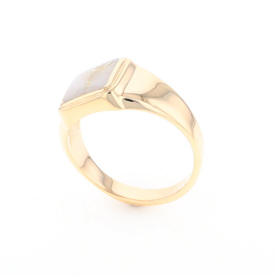 Gold Quartz Ring Square Inlaid Design