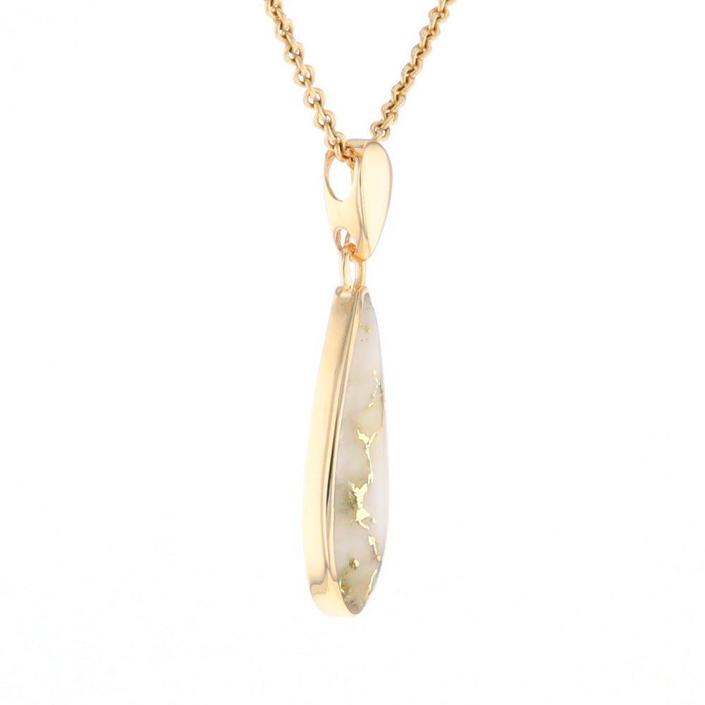 Gold Quartz Pendant Tear Drop Inlaid Design G2