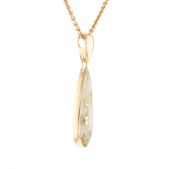 Gold Quartz Pendant Tear Drop Inlaid Design G2