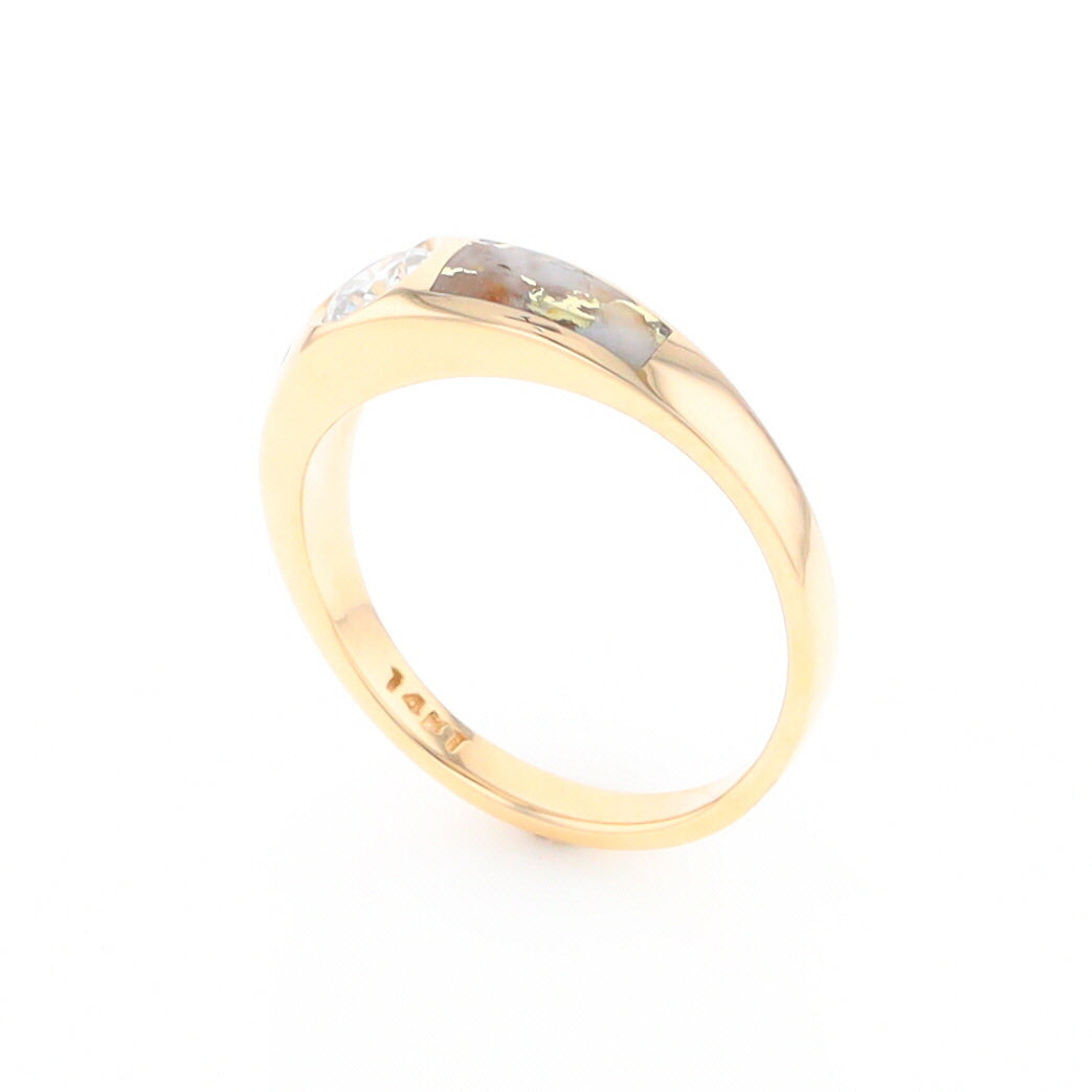 Gold Quartz Ring Double Sided Inlaid with a .61ct Round Diamond